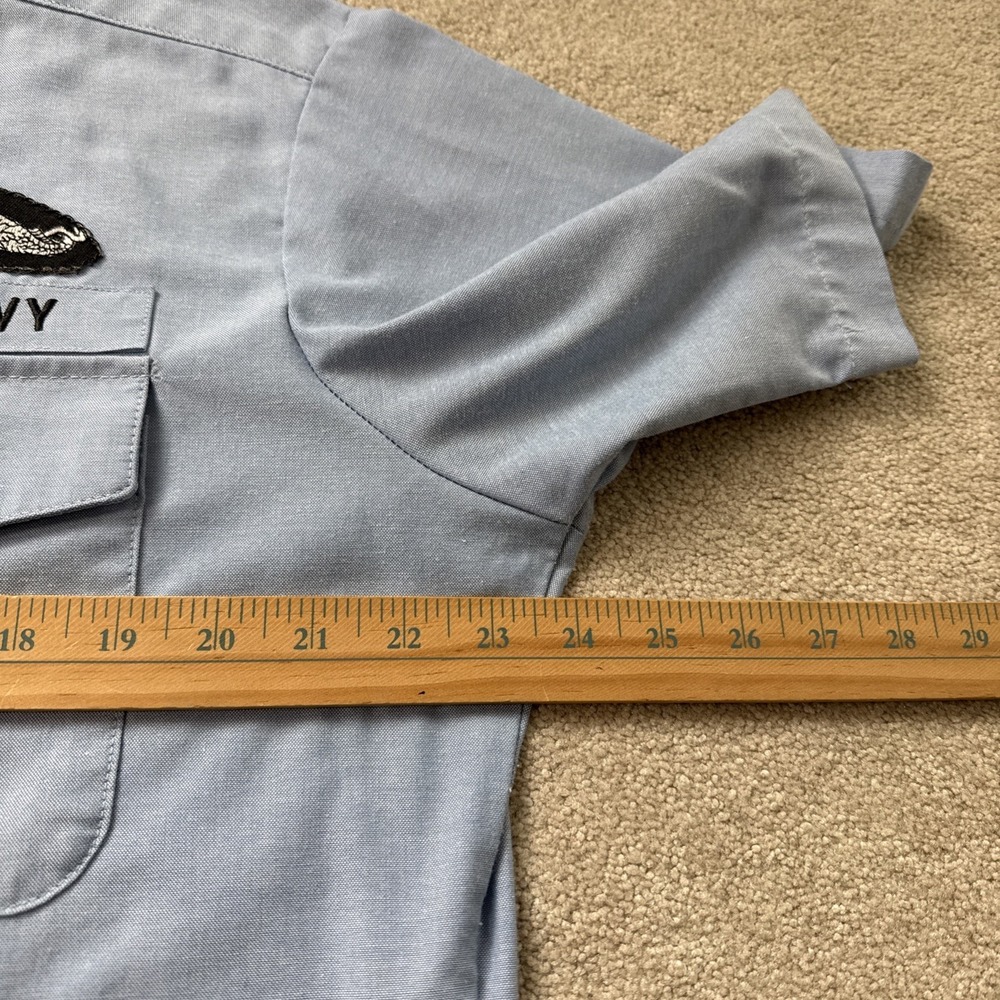 US Navy Submarine Service Chambray Blue S/S Utility Work Shirt Sz L 90s - Picture 5 of 10